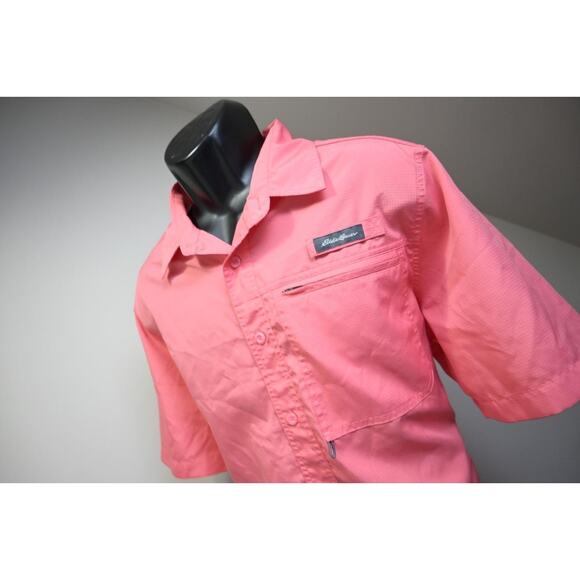 Eddie Bauer Vented Camp Shirt Breathable Pink Short Sleeve Mens Size Large - Picture 1 of 10